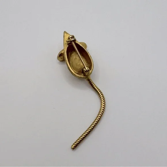 VINTAGE Gold Tone & Crystal Mouse Pin - Picture 7 of 9